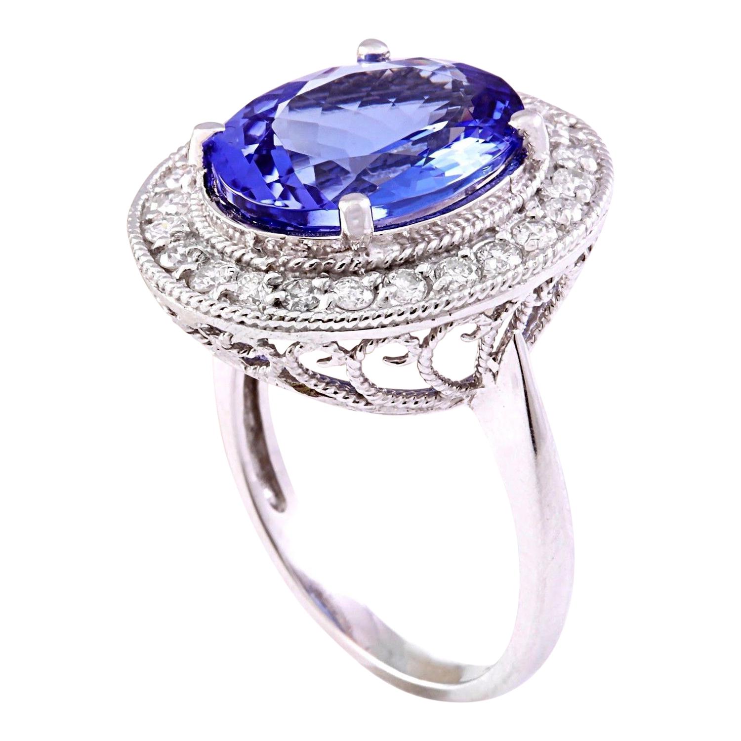 Natural Tanzanite Diamond Ring In 14 Karat Solid White Gold In New Condition For Sale In Manhattan Beach, CA