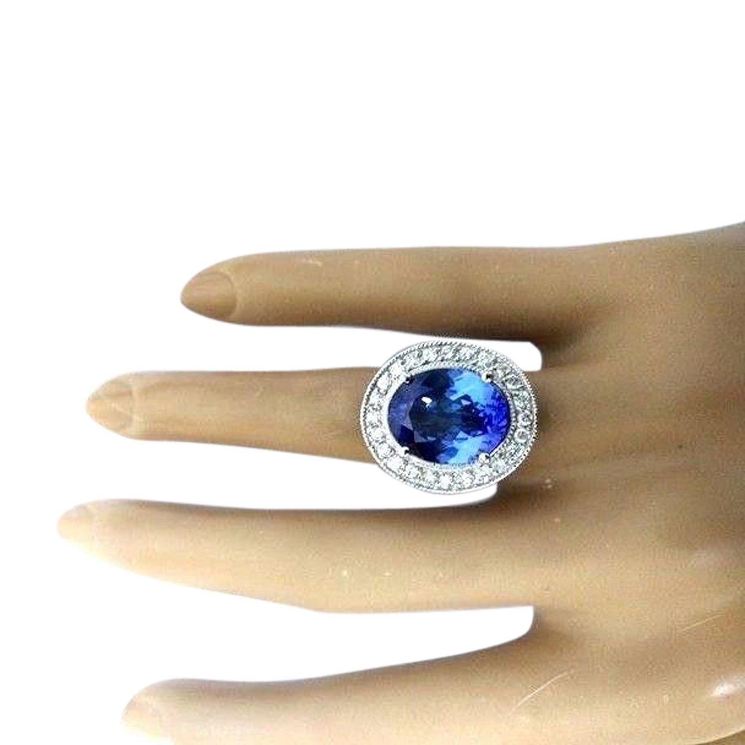 Women's Natural Tanzanite Diamond Ring In 14 Karat Solid White Gold For Sale