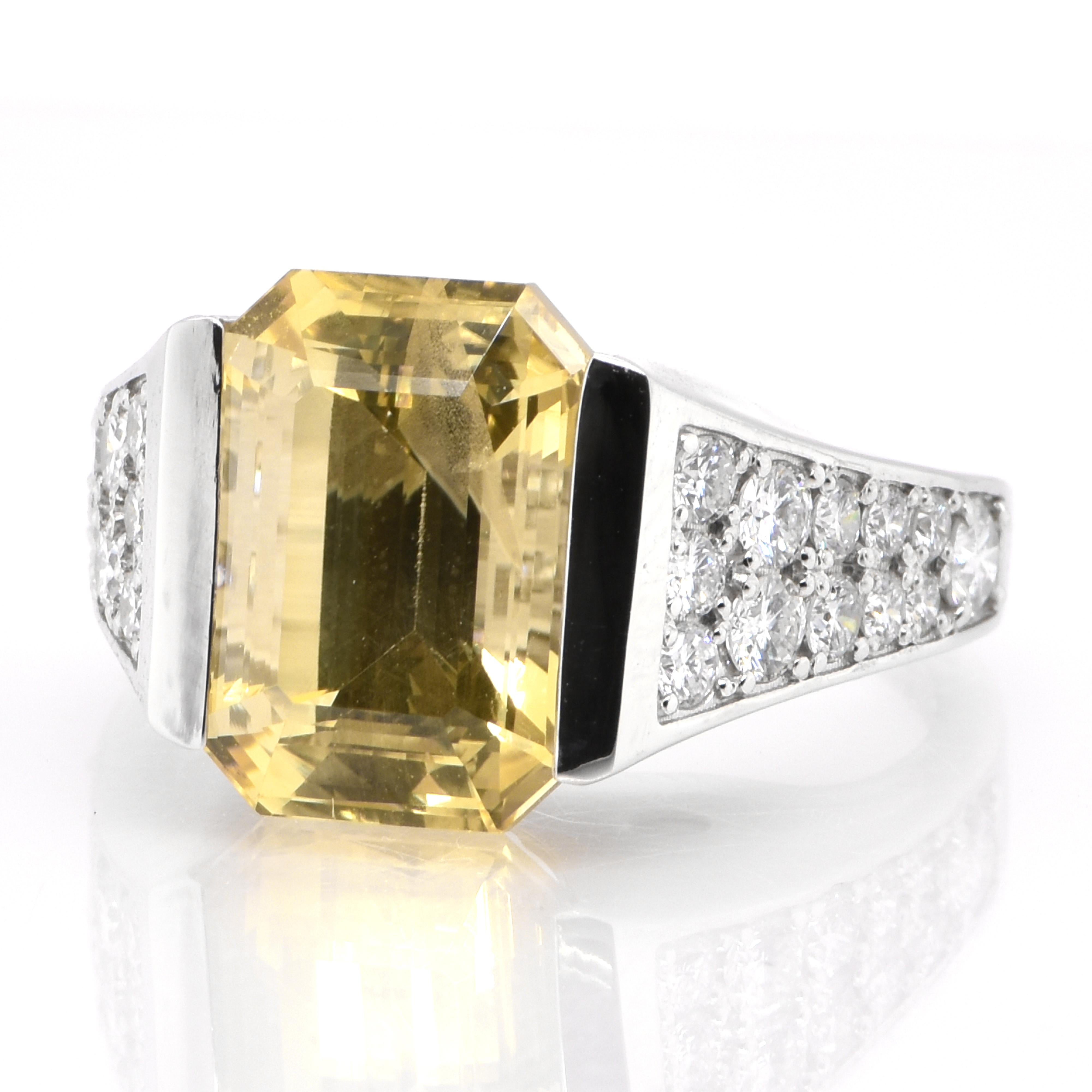 A beautiful ring featuring 8.80 Carat Natural Untreated Yellow Sapphire and 1.01 Carats Diamond Accents set in Platinum. Sapphires have extraordinary durability - they excel in hardness as well as toughness and durability making them very popular in