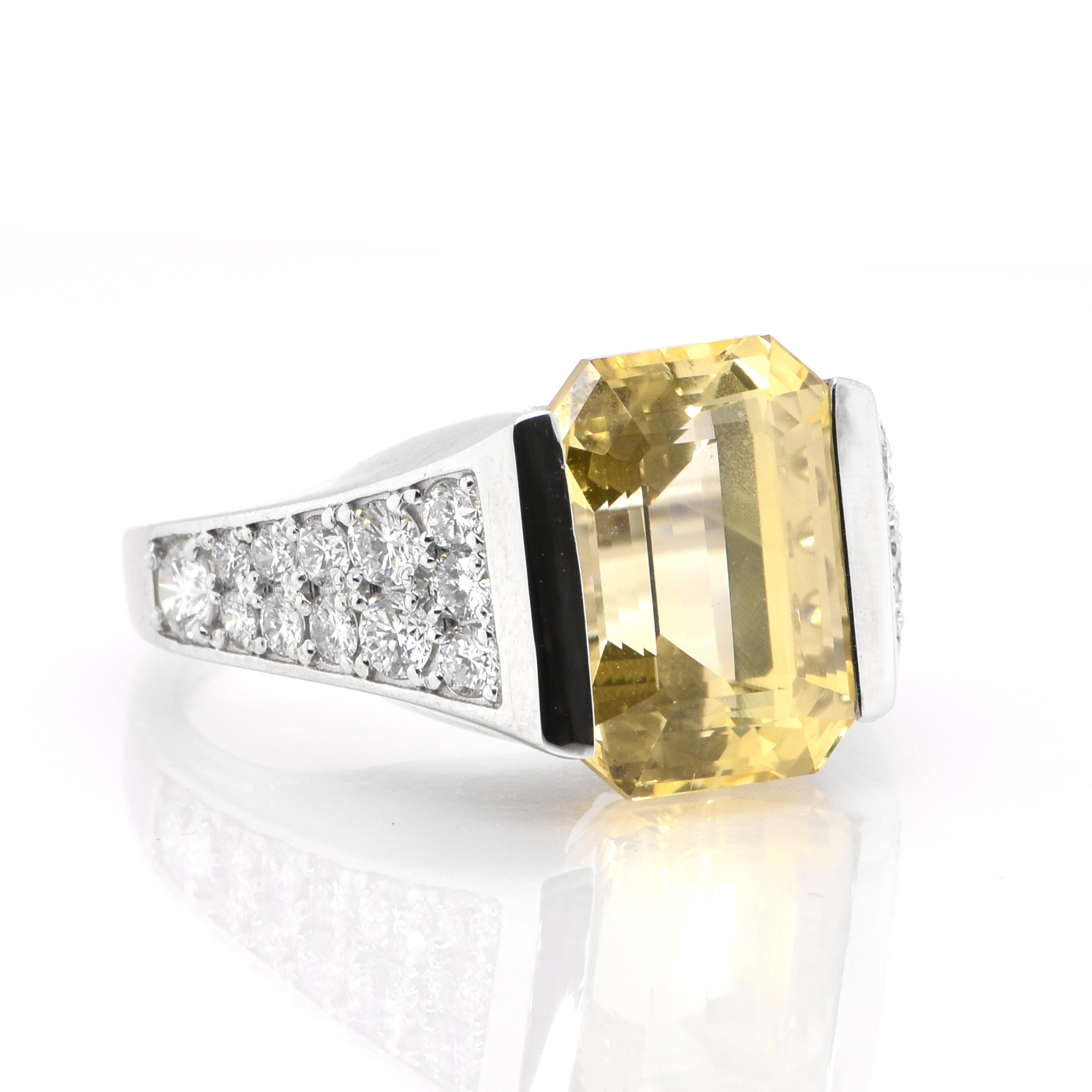 Modern 8.80 Carat Unheated / Untreated Yellow Sapphire Cocktail Ring Set in Platinum For Sale