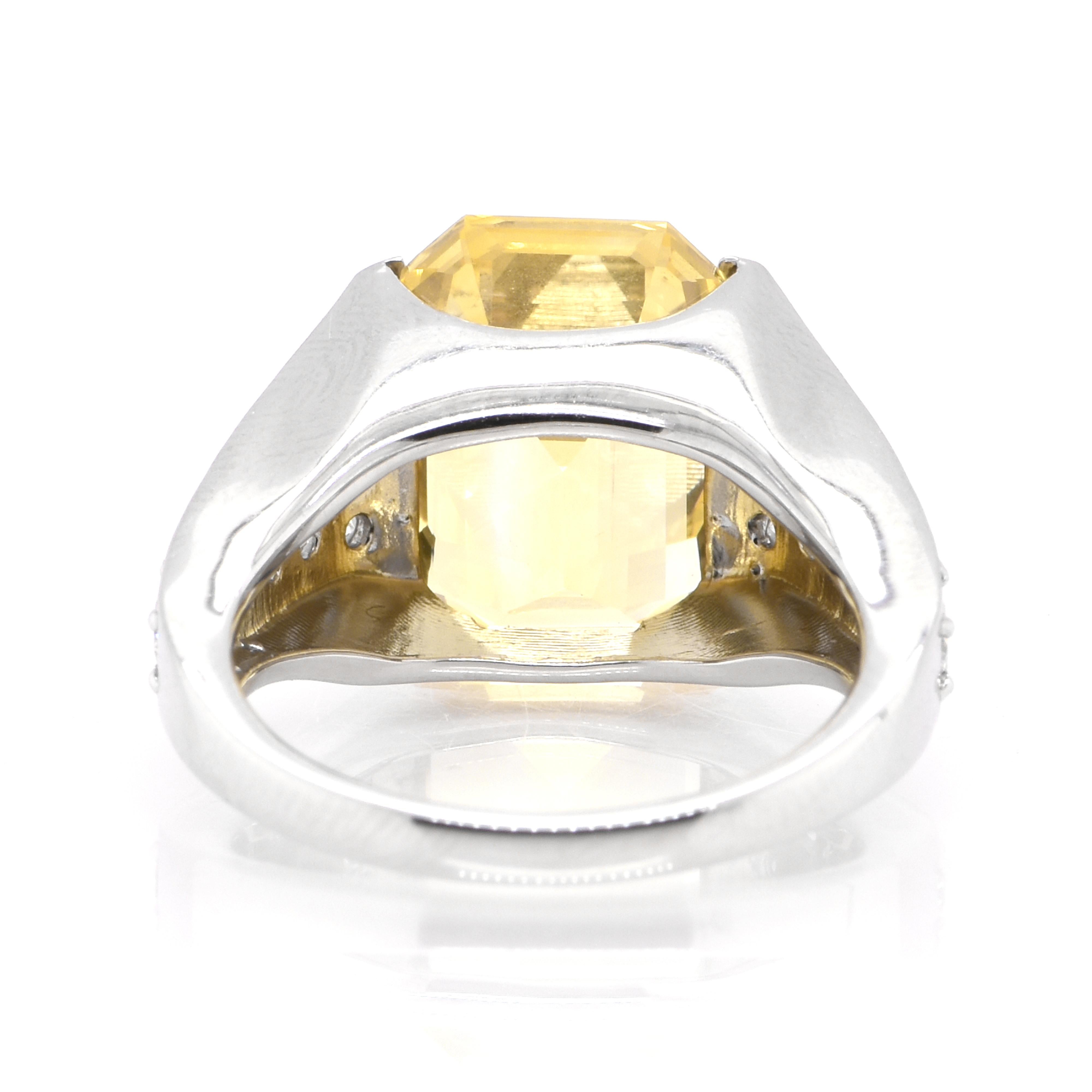 Women's or Men's 8.80 Carat Unheated / Untreated Yellow Sapphire Cocktail Ring Set in Platinum For Sale