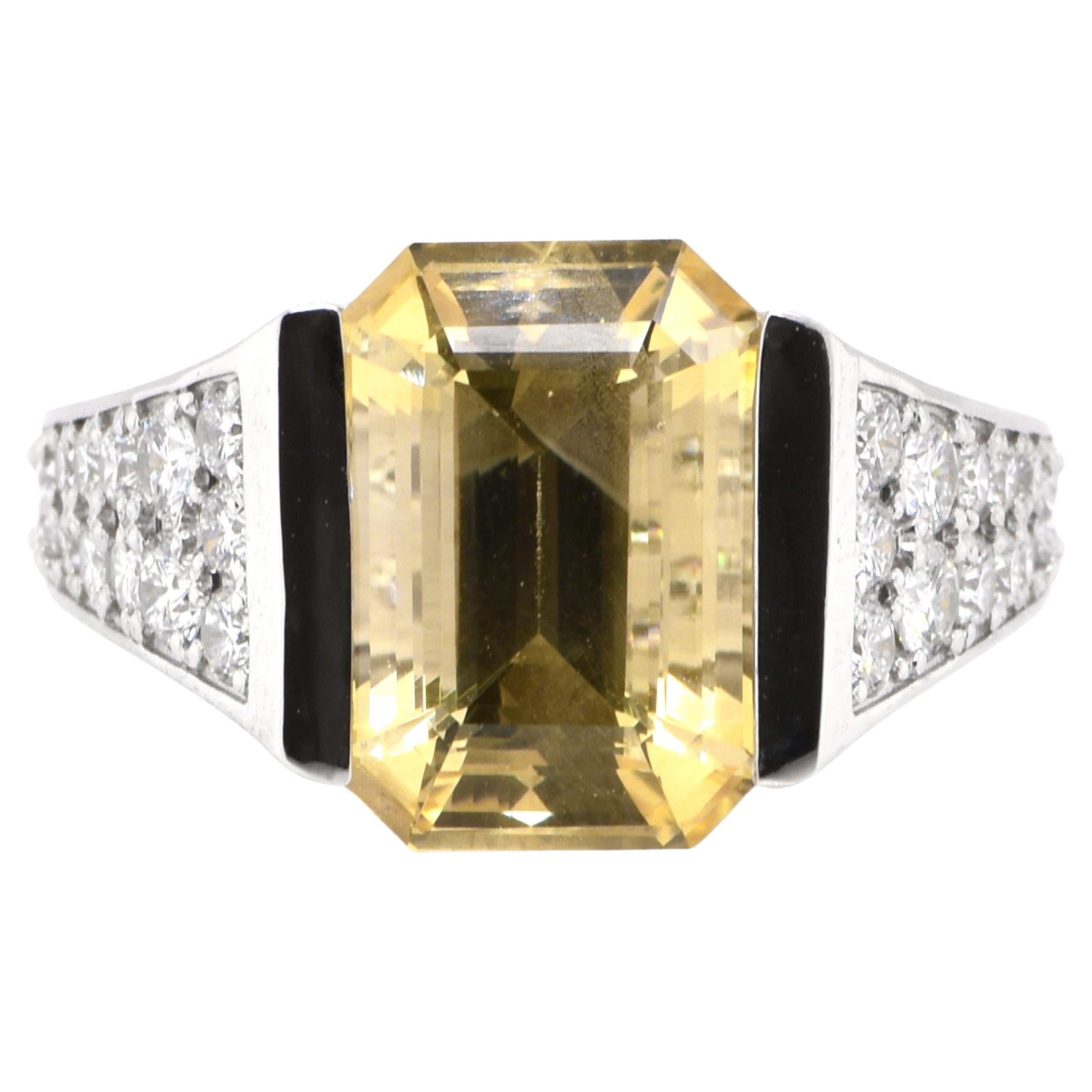 8.80 Carat Unheated / Untreated Yellow Sapphire Cocktail Ring Set in Platinum For Sale