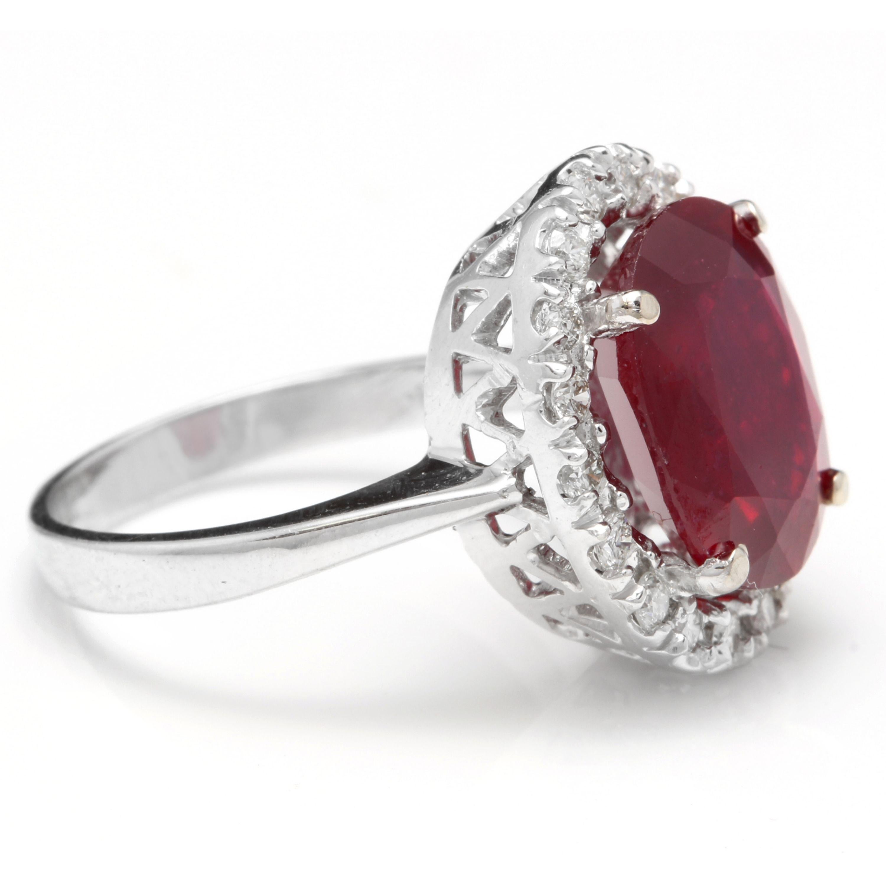 Mixed Cut 8.80 Carat Impressive Natural Red Ruby and Diamond 14 Karat White Gold Ring For Sale
