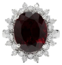 8.80 Carat Natural Impressive Red Garnet and Diamond 14 Karat White Gold Ring