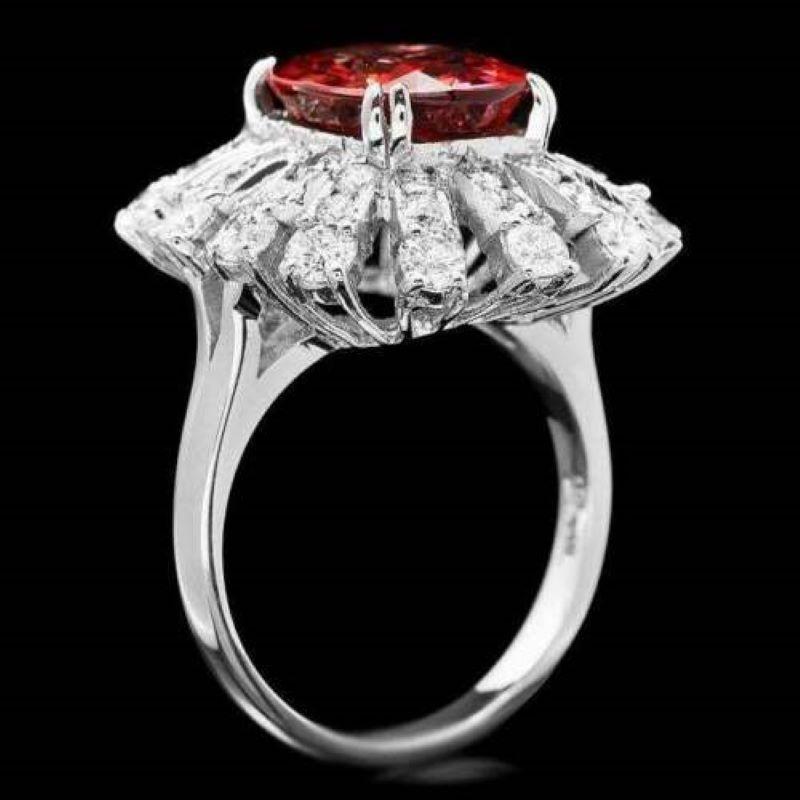 Mixed Cut 8.80 Carats Natural Nice Looking Red Zircon and Diamond 14K White Gold Ring For Sale
