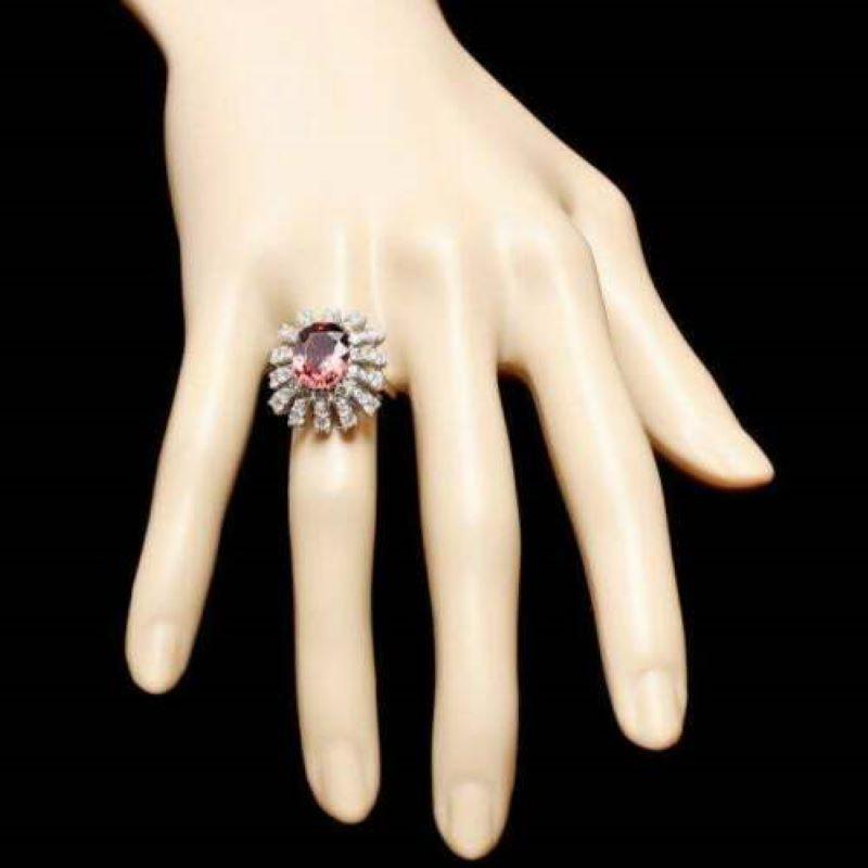 8.80 Carats Natural Nice Looking Red Zircon and Diamond 14K White Gold Ring In New Condition For Sale In Los Angeles, CA