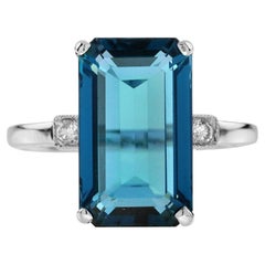 8.80 Ct. London Blue Topaz and Diamond Solitaire Ring in 18K White Gold