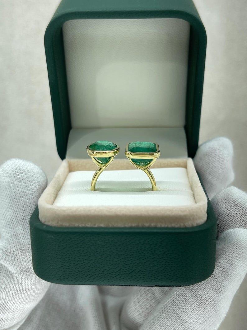 8,80 Karat 18K Dunkelgrüner Smaragd Toi Et Moi Ring Smaragd & ovaler zwei Stein Gold 750 im Angebot 4