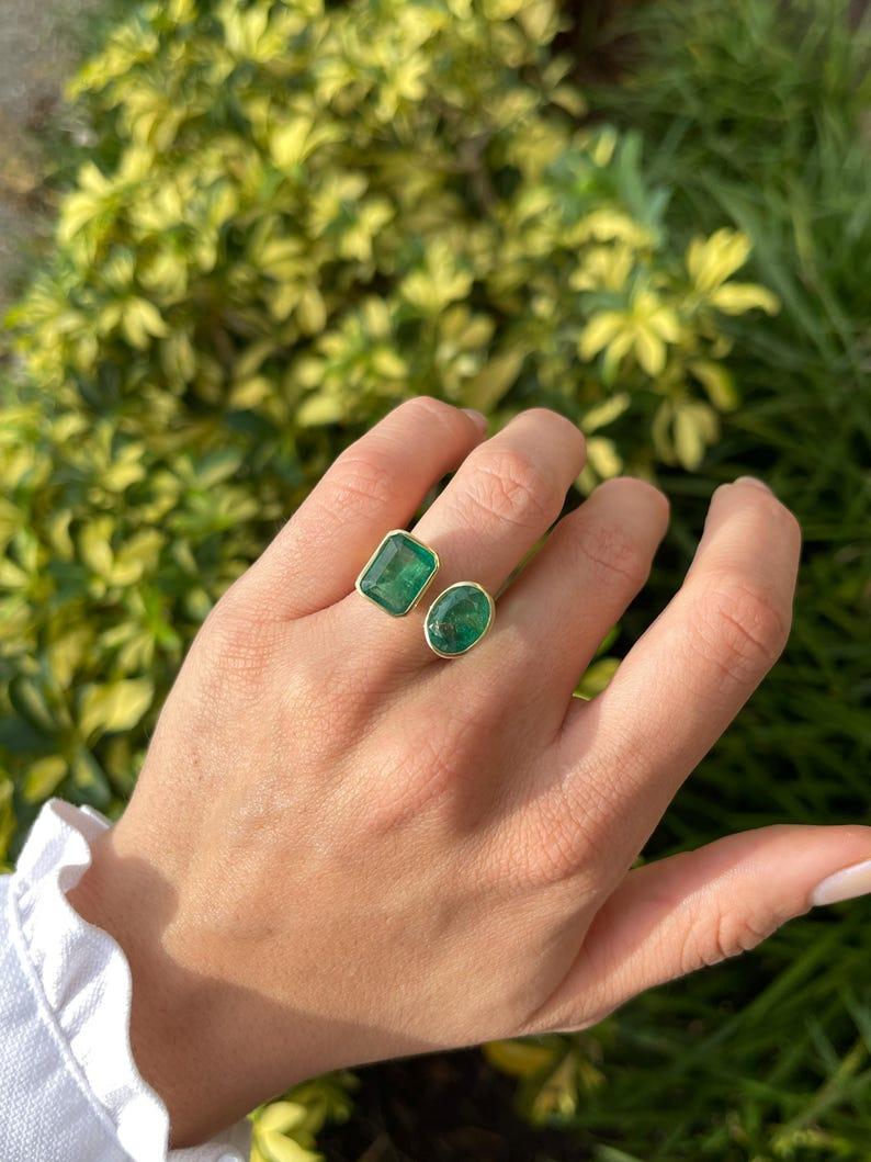 8,80 Karat 18K Dunkelgrüner Smaragd Toi Et Moi Ring Smaragd & ovaler zwei Stein Gold 750 (Moderne) im Angebot