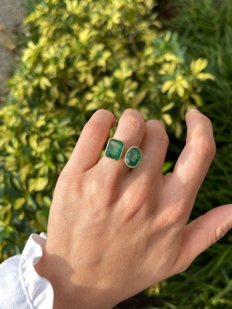 8,80 Karat 18K Dunkelgrüner Smaragd Toi Et Moi Ring Smaragd & ovaler zwei Stein Gold 750 im Zustand „Neu“ im Angebot in Jupiter, FL