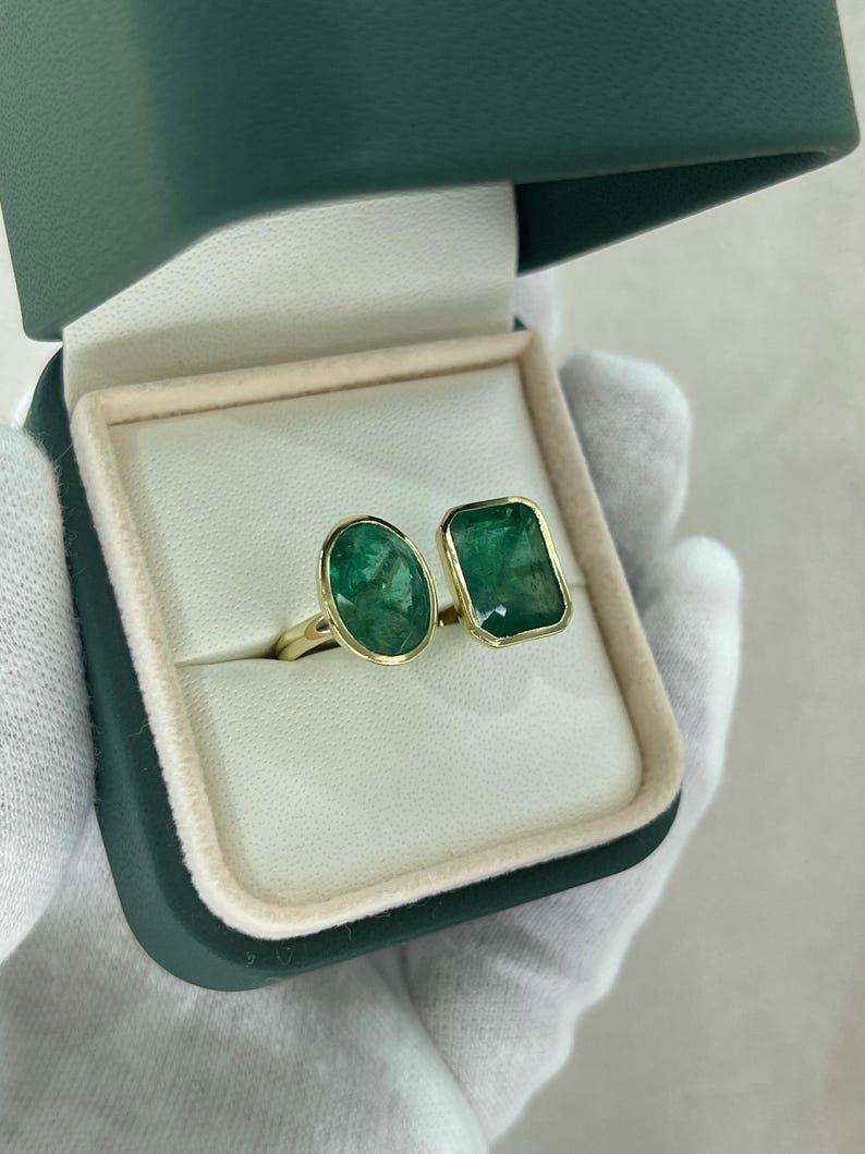 8,80 Karat 18K Dunkelgrüner Smaragd Toi Et Moi Ring Smaragd & ovaler zwei Stein Gold 750 im Angebot 1
