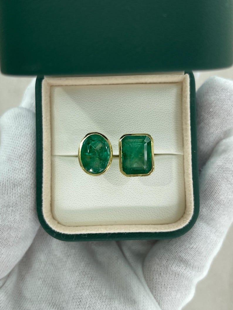 8,80 Karat 18K Dunkelgrüner Smaragd Toi Et Moi Ring Smaragd & ovaler zwei Stein Gold 750 im Angebot 3