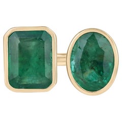 8,80 Karat 18K Dunkelgrüner Smaragd Toi Et Moi Ring Smaragd & ovaler zwei Stein Gold 750
