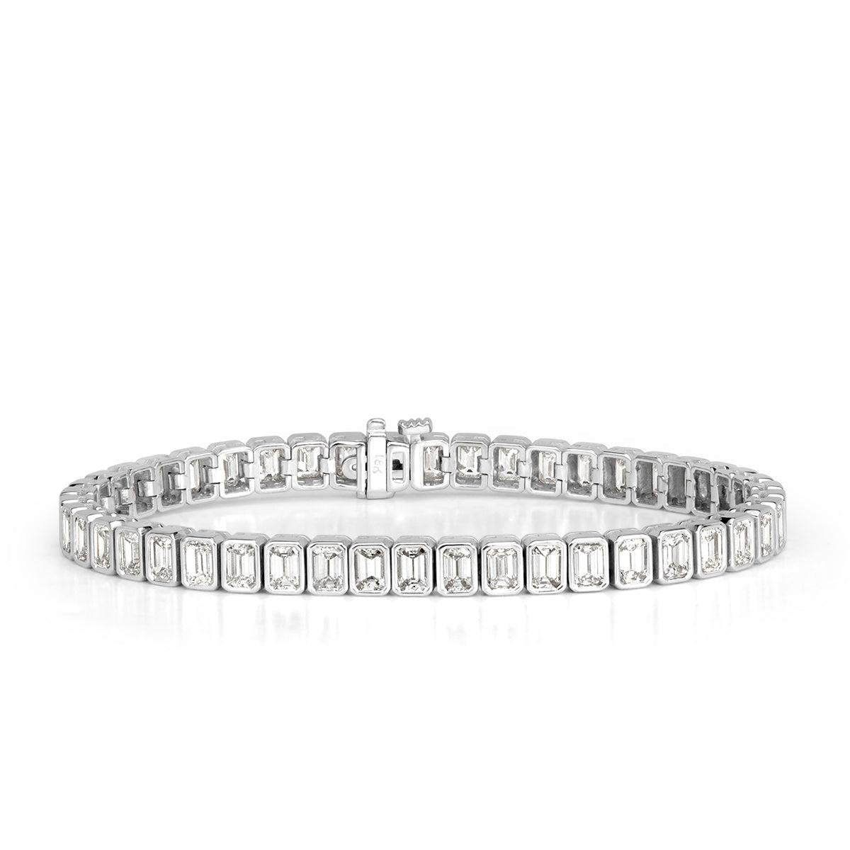8.80ct Emerald Cut Bezel Set Diamond Tennis Bracelet in 18k White Gold