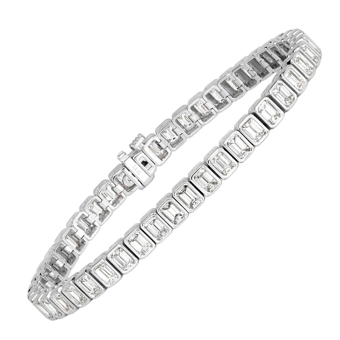 8.80ct Emerald Cut Bezel Set Diamond Tennis Bracelet in 18k White Gold For Sale