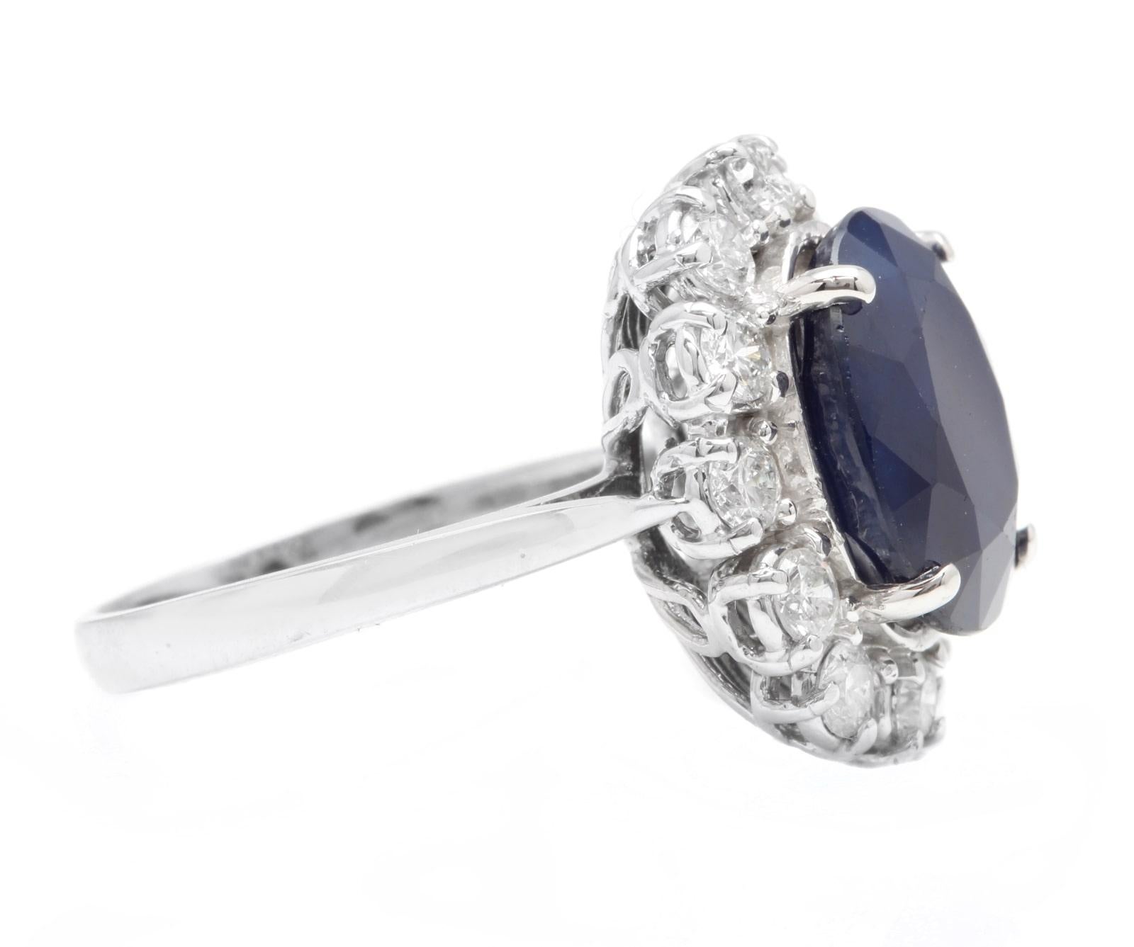 8,80ct Exquisito Zafiro Azul Natural y Diamante Anillo de Oro Blanco Macizo de 14K Corte mixto en venta