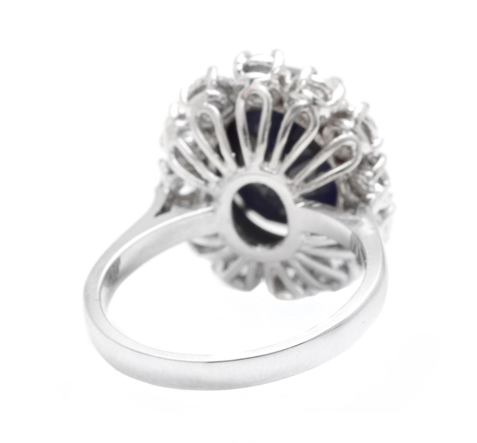8,80ct Exquisito Zafiro Azul Natural y Diamante Anillo de Oro Blanco Macizo de 14K en Nuevo estado para la venta en Los Angeles, CA