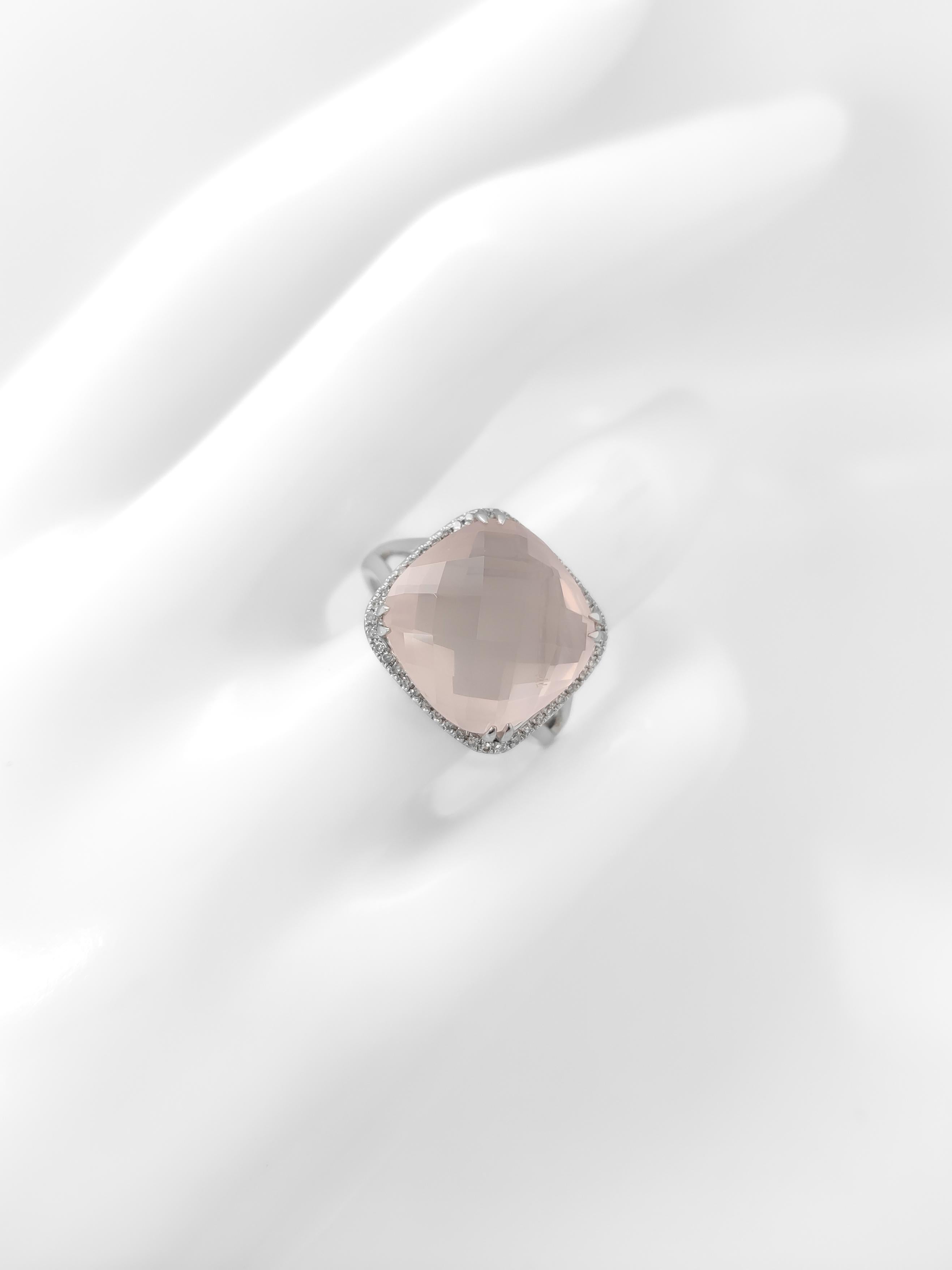 NO RESERVE 8.80CTW Pink Quartz and Diamond 14K white Gold For Sale 2