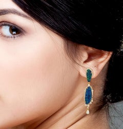 8.81 Carat Opal Diamond 14 Karat Gold Earrings