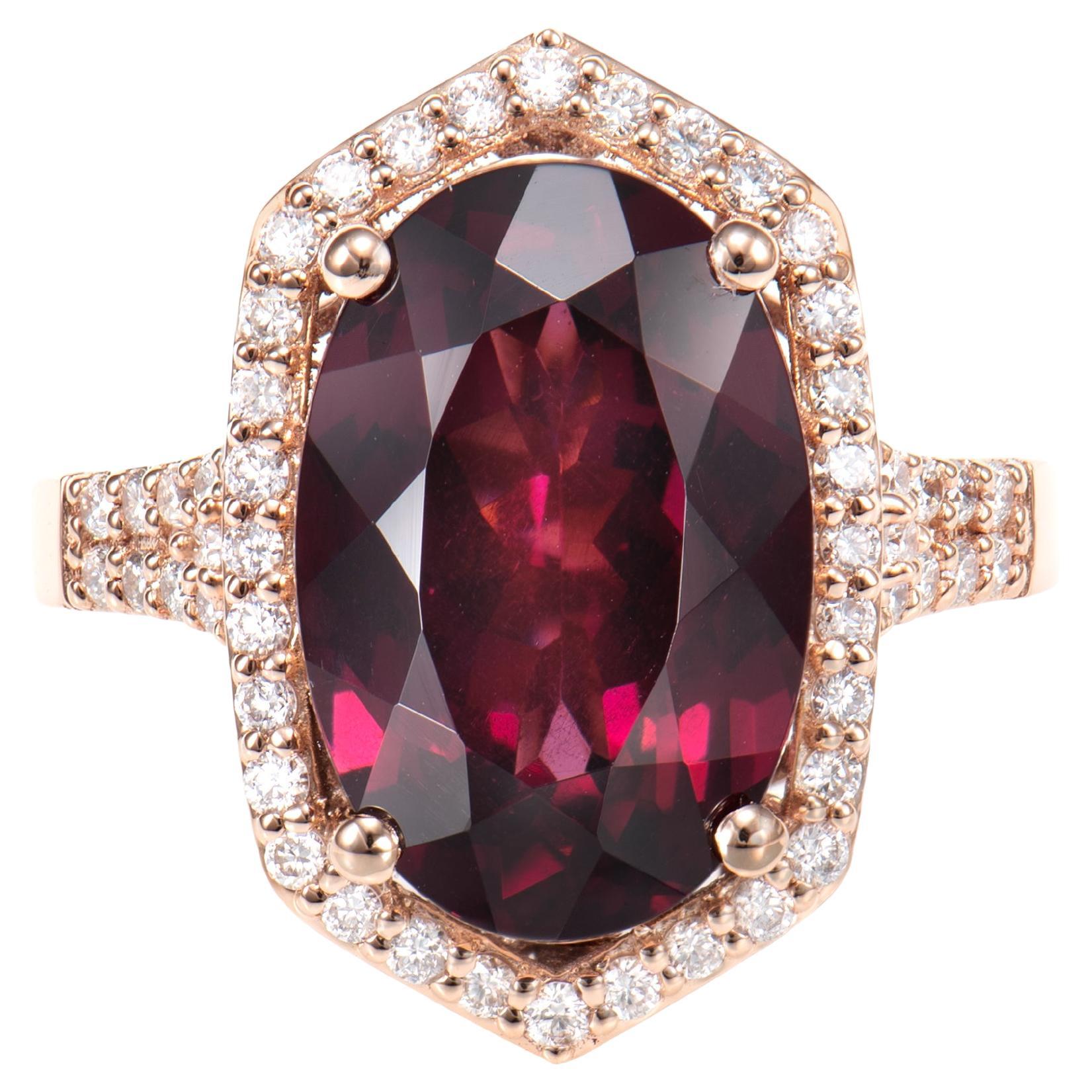 Sunita Nahata Rhodolite 8.81ct. Cocktail Ring in 18KRG with Diamond.