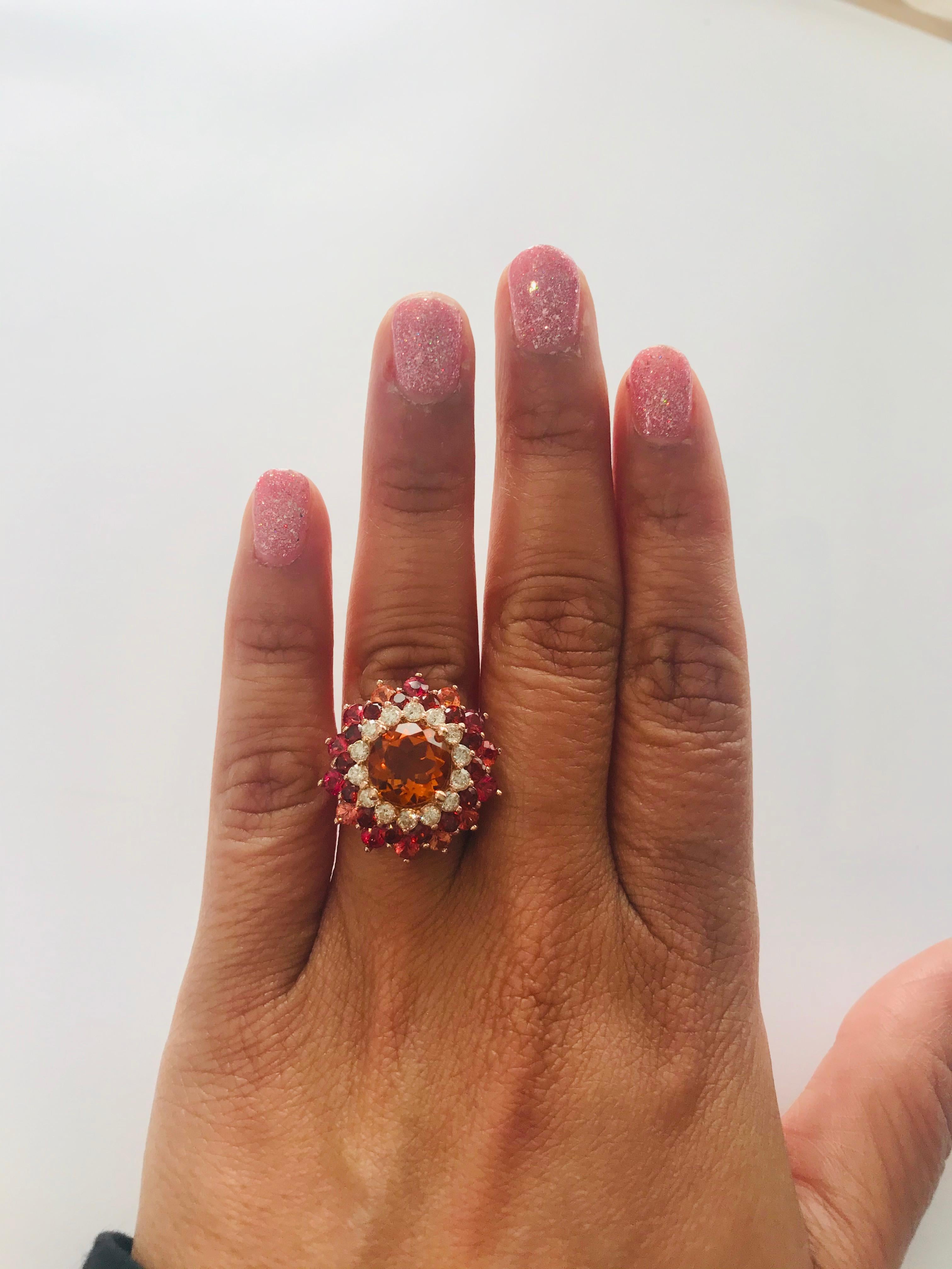Round Cut Sapphire Citrine Diamond Rose Gold Cocktail Ring For Sale