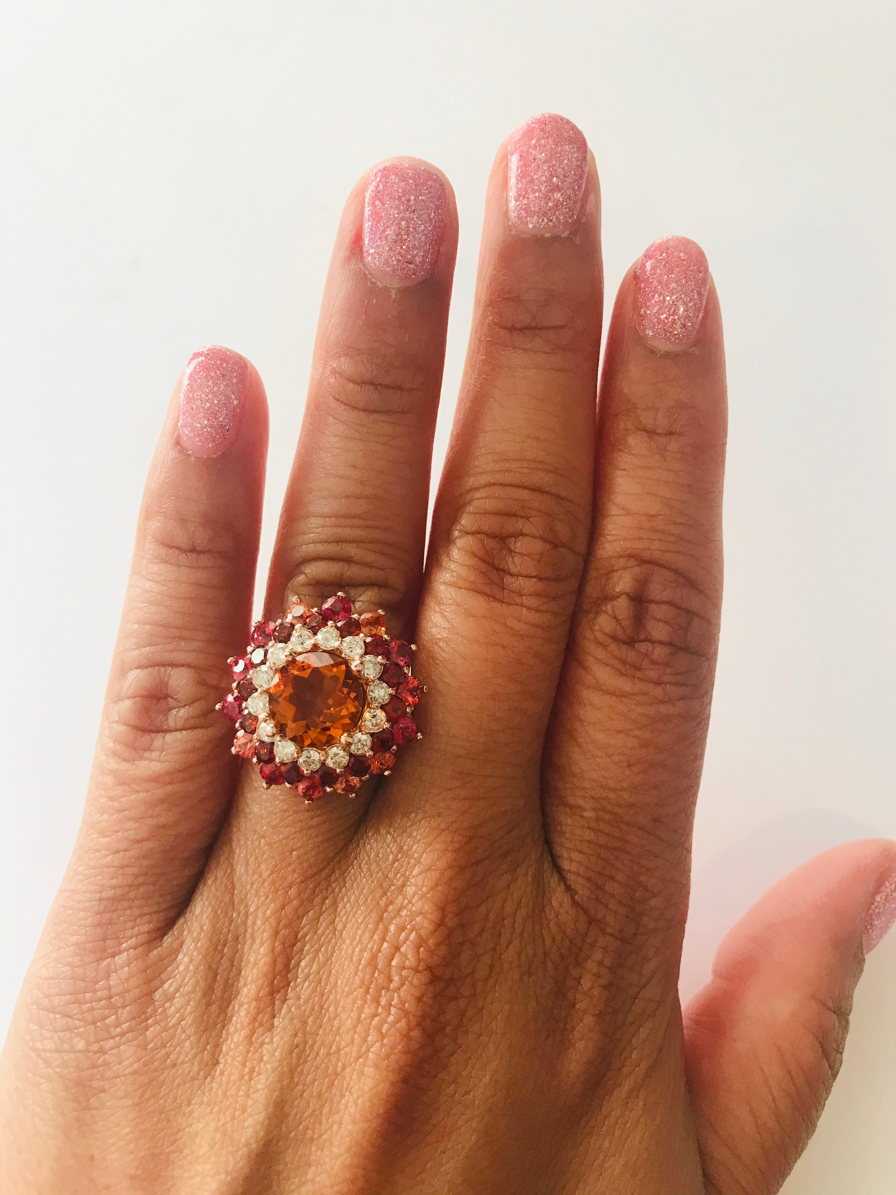 Sapphire Citrine Diamond Rose Gold Cocktail Ring In New Condition For Sale In Los Angeles, CA