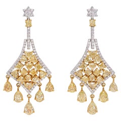 8.81 Carats Natural Fancy Yellow Diamond and Chandelier Drop Earrings
