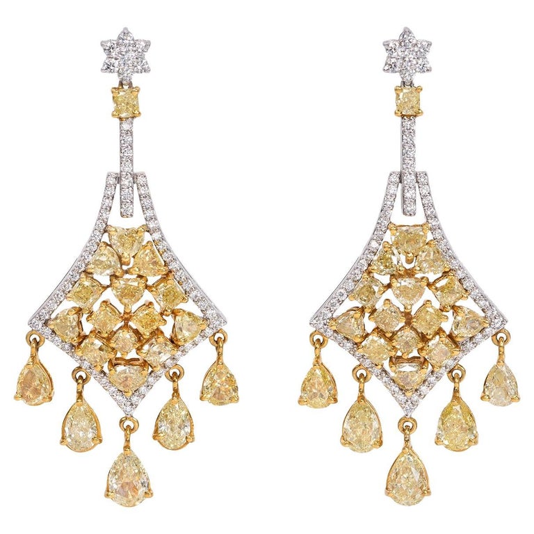 8.81 Carats Natural Fancy Yellow Diamond and Chandelier Drop Earrings ...