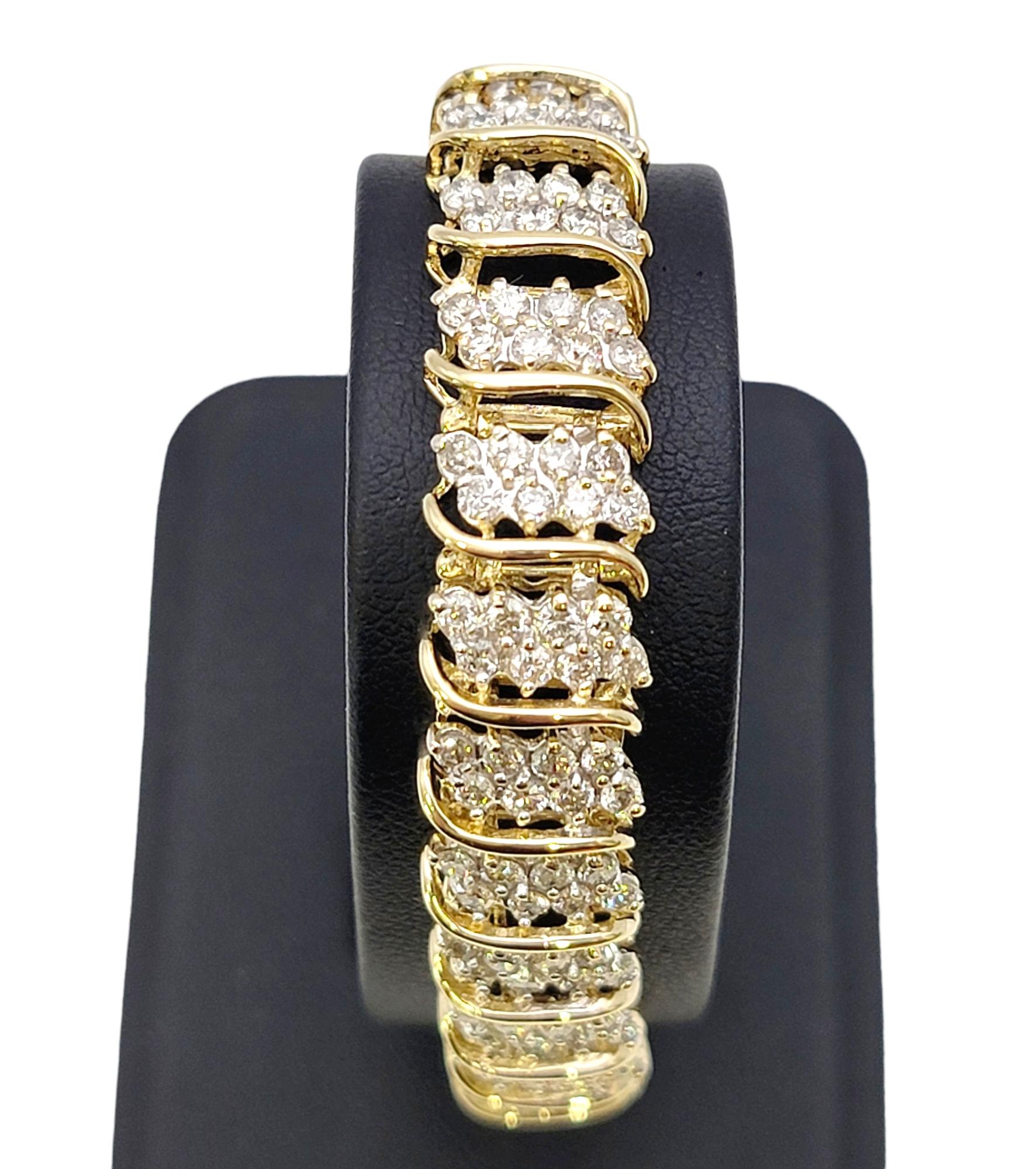 8.81 Carats Total Diamond Cluster 'S' Link Tennis Bracelet in Yellow Gold 5