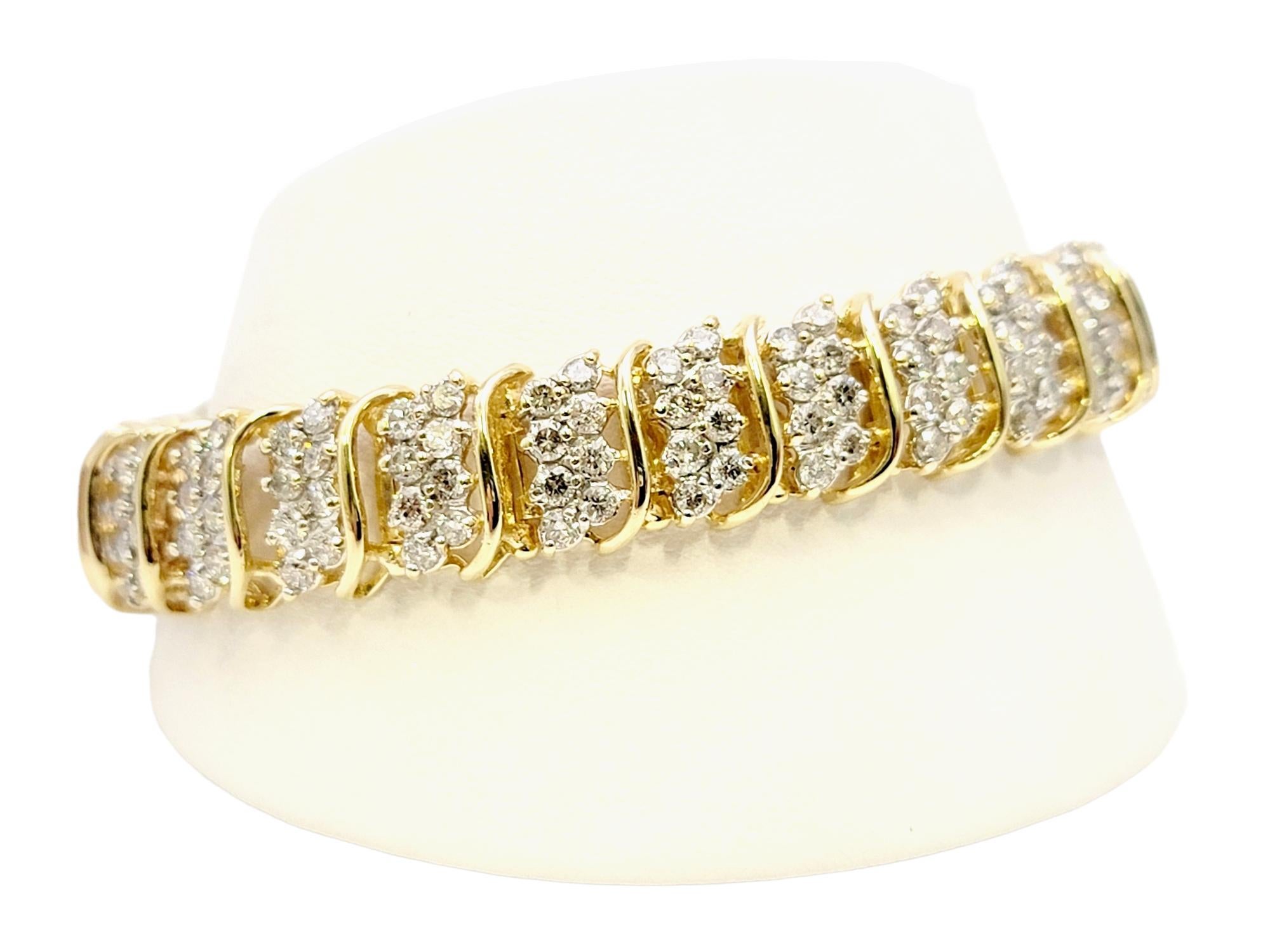 8.81 Carats Total Diamond Cluster 'S' Link Tennis Bracelet in Yellow Gold 6