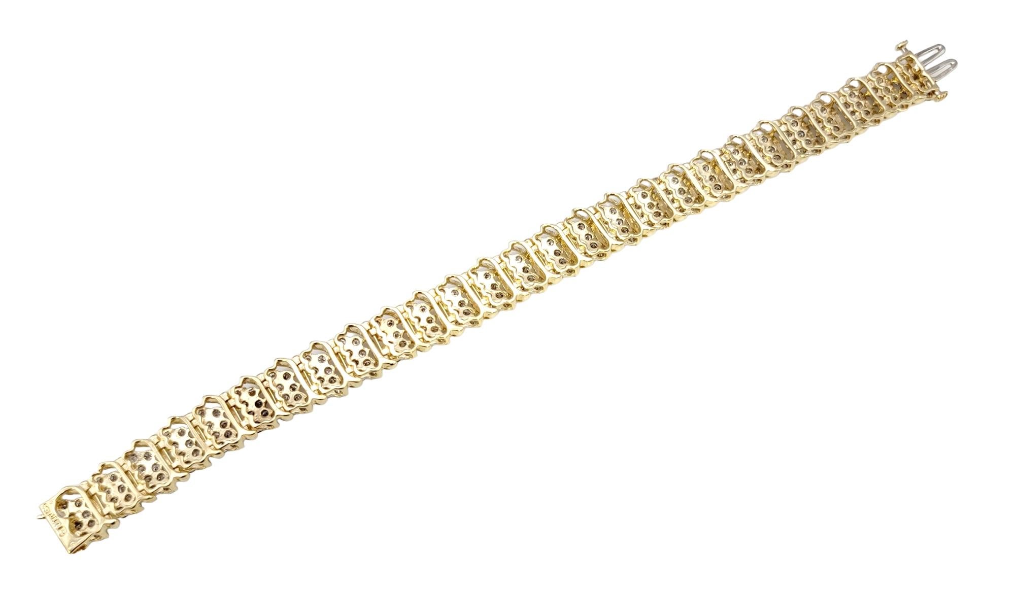 Women's 8.81 Carats Total Diamond Cluster 'S' Link Tennis Bracelet in Yellow Gold