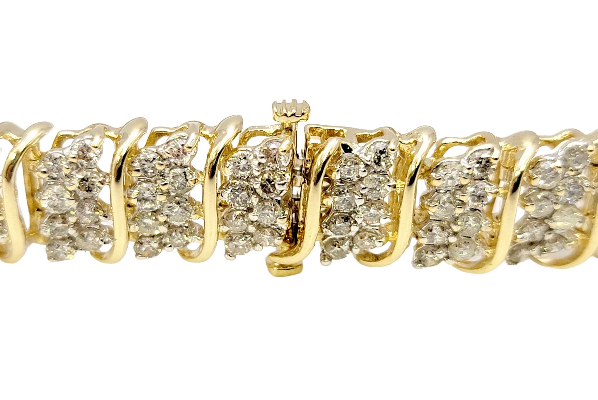 8.81 Carats Total Diamond Cluster 'S' Link Tennis Bracelet in Yellow Gold 1