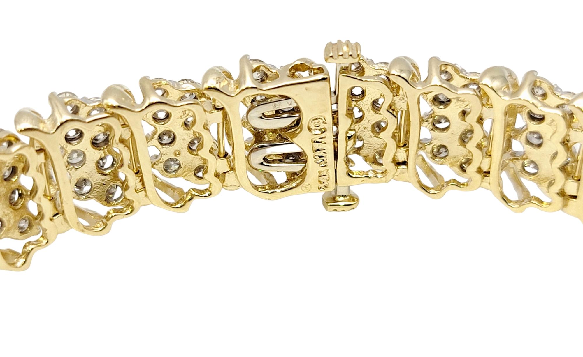 8.81 Carats Total Diamond Cluster 'S' Link Tennis Bracelet in Yellow Gold 3
