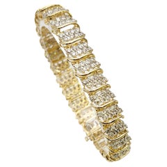 Retro 8.81 Carats Total Diamond Cluster 'S' Link Tennis Bracelet in Yellow Gold