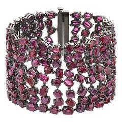 Bracelet en or rhodié noir 14 carats avec rubis et diamants noirs de 88,11 carats