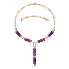 Sunita Nahata Amethyst 88.19ct. Necklace in 18KRG with Sapphire and Diamond.