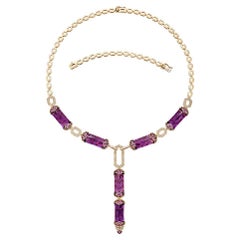 88,19 Karat Amethyst-Halskette aus 18KRG mit rosa Saphir und weißem Diamant.