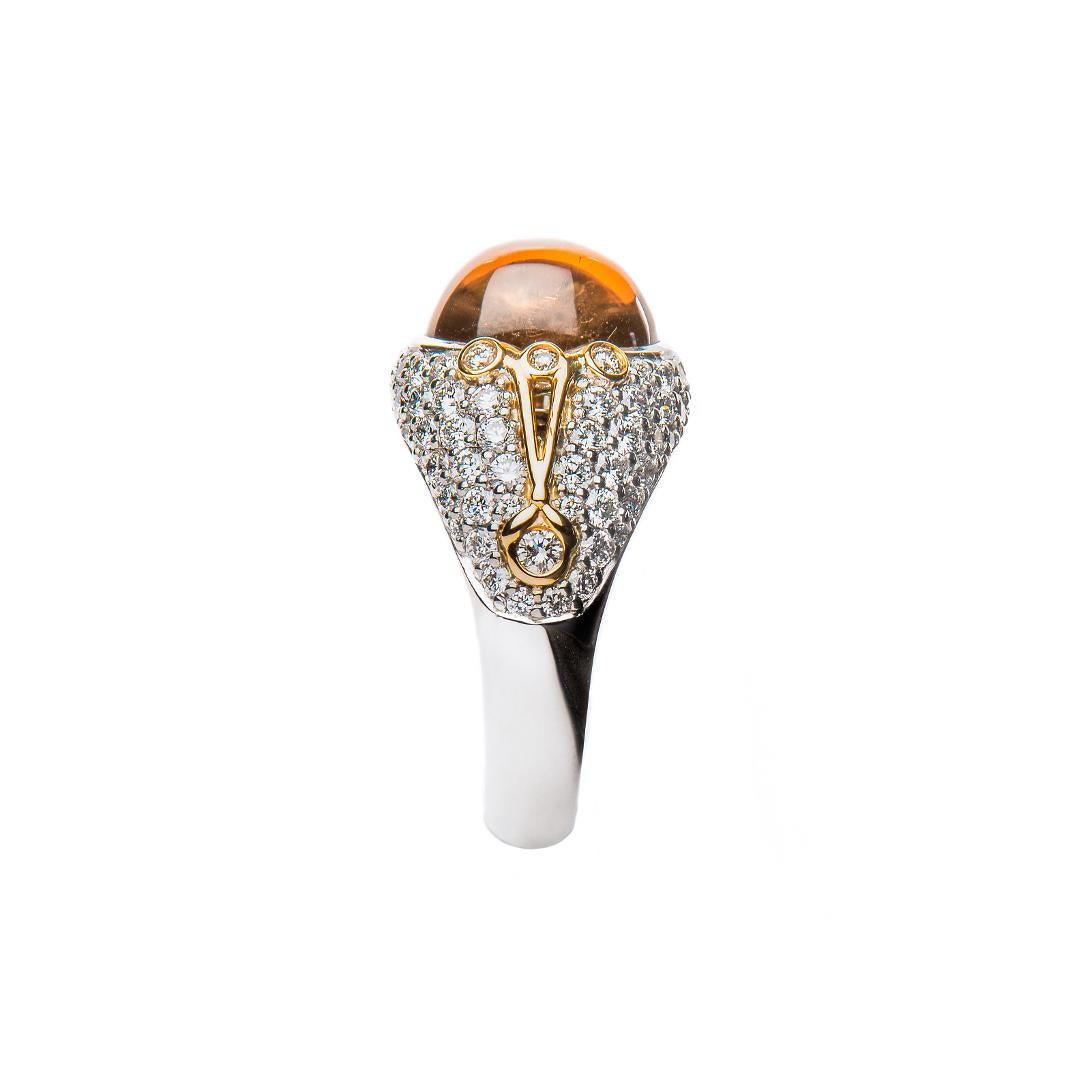 Contemporary 8.82 Carat Cognac Tourmaline Cabochon Diamond Cocktail Ring Natalie Barney For Sale