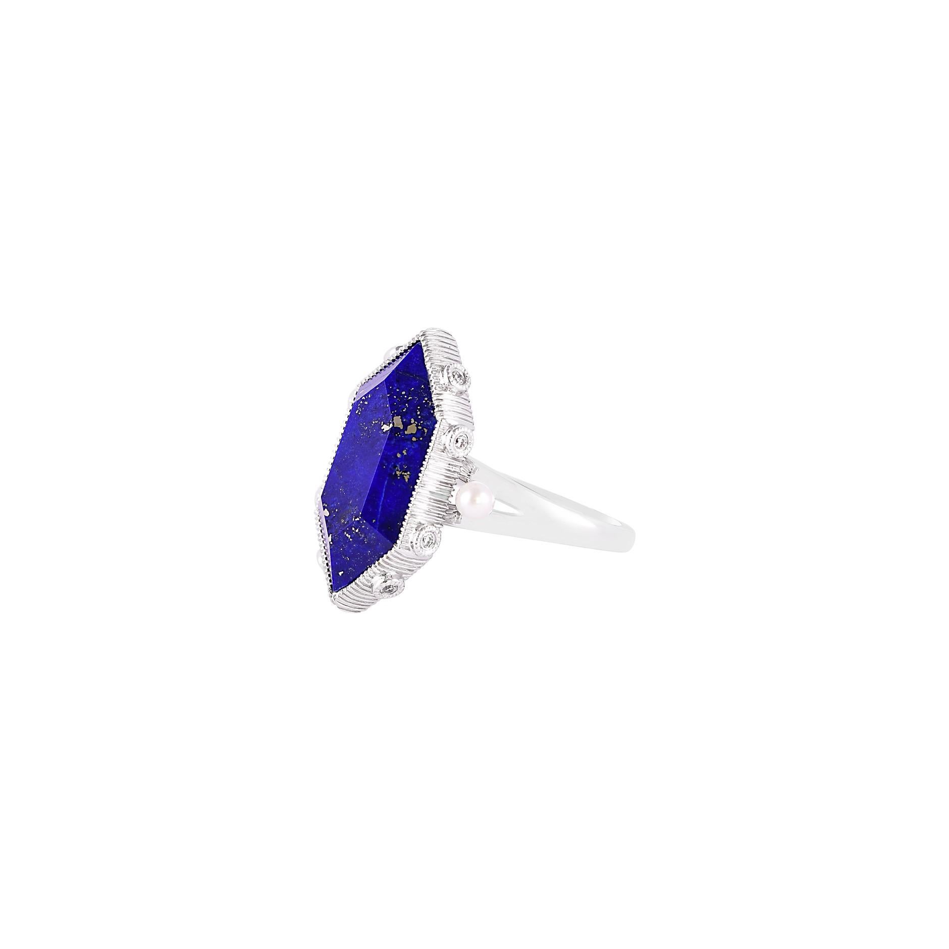 8.82 Carat Lapis Lazuli Ring in 18 Karat White Gold with Diamonds and ...