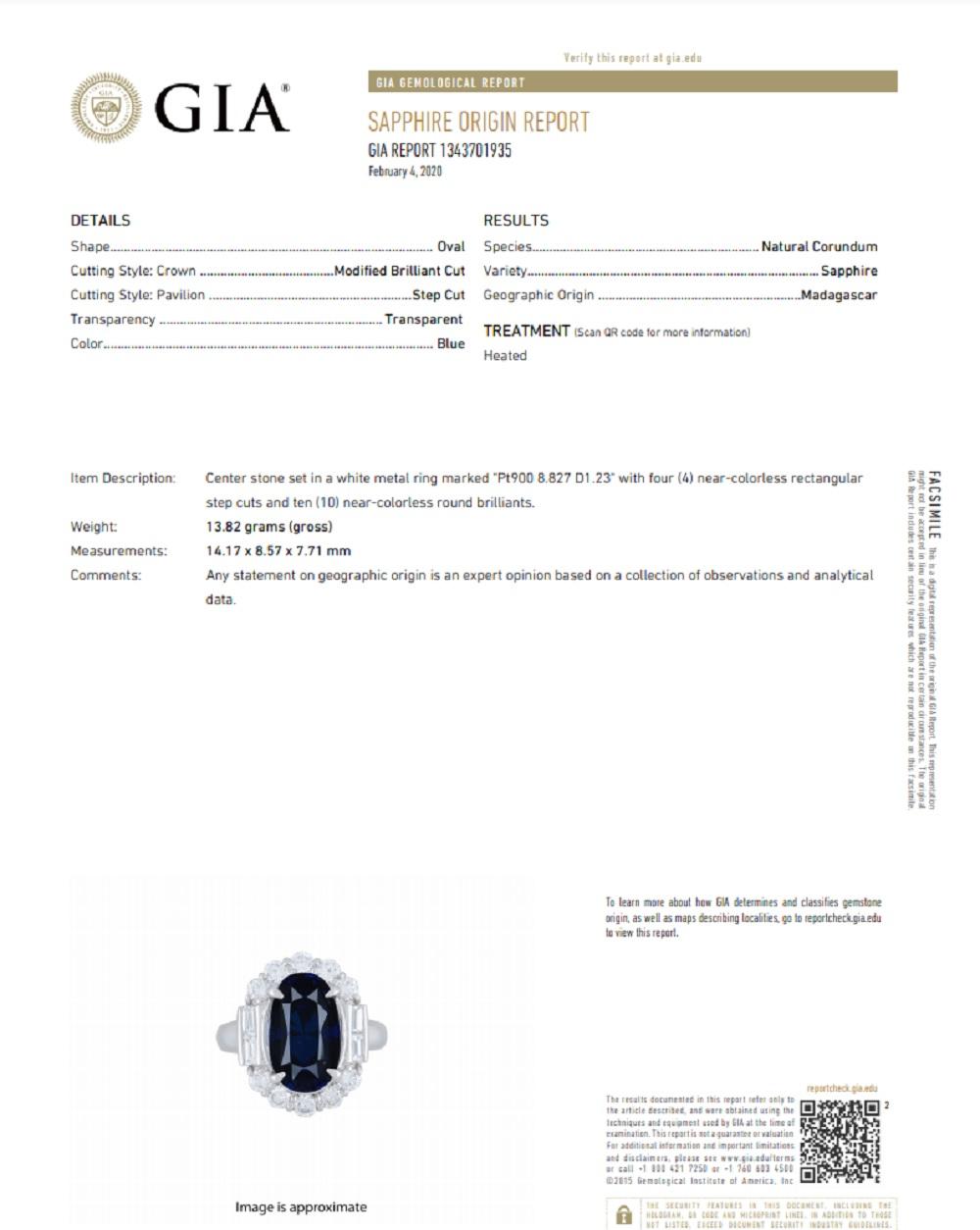 8.82 Carat Sapphire Diamond Platinum Cocktail Ring, GIA Certified 3