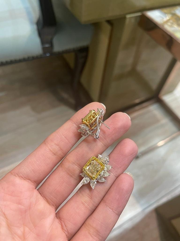 Modern 8.82 Carat Yellow and White Diamond Earring