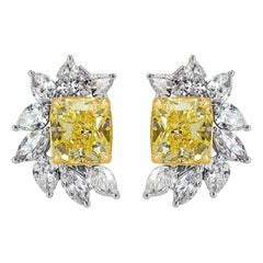 8.82ct Fancy Yellow Radiant and Colorless Marquise Cut Diamond Cluster Stud