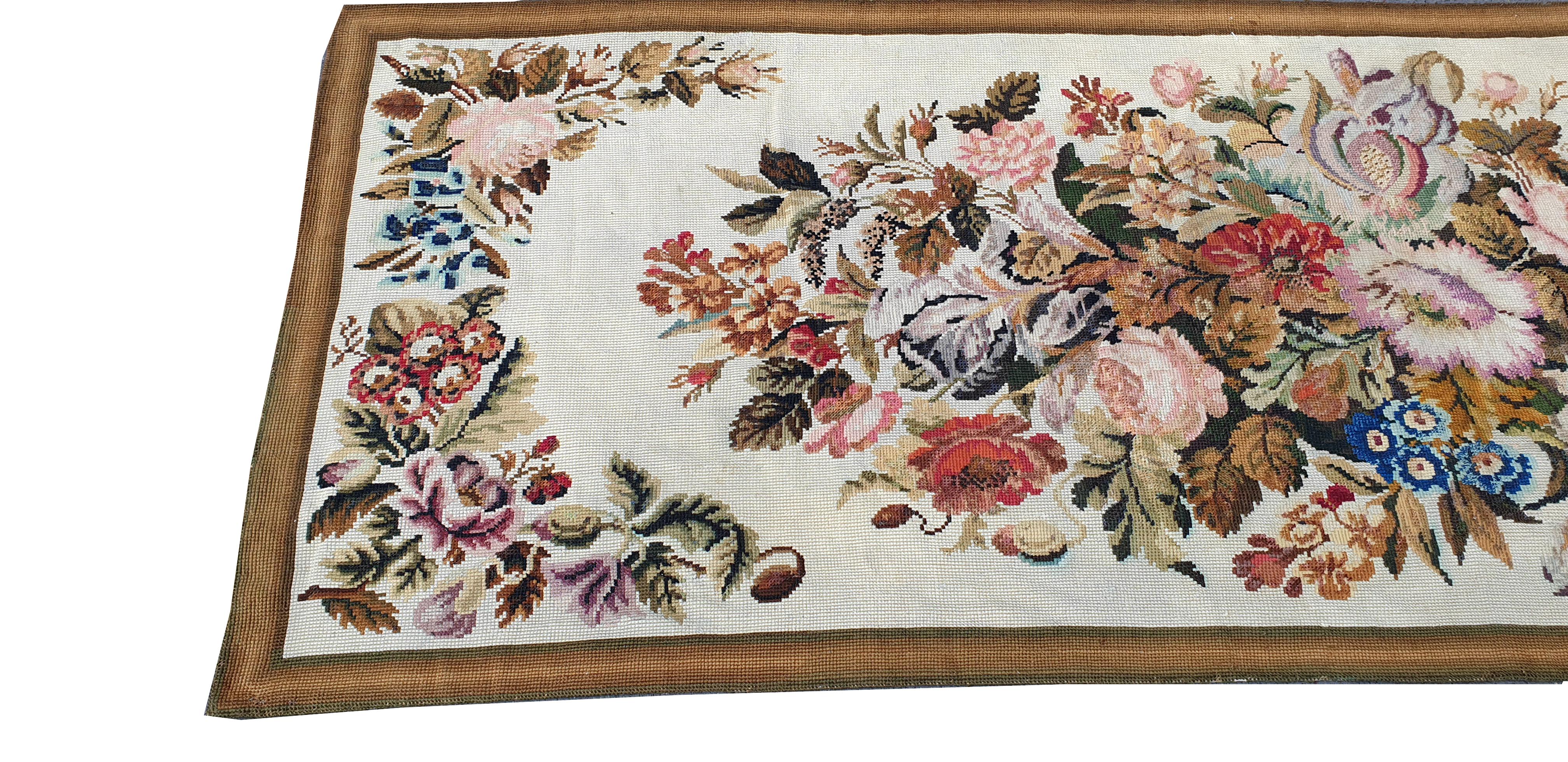 883 - 19th century Au Petit Point rug
 in very good condition, lined with fabric and very pretty colors.
Measures: 3m10 x 1m10.