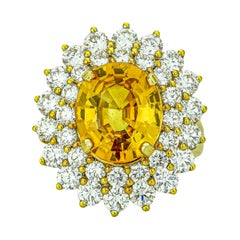 8.83 Carat 18 Karat Gold Yellow Sapphire Diamond Cocktail Ring