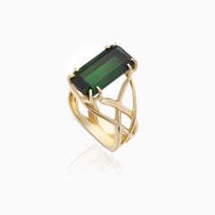 8.83 Carat Green Tourmaline Ring in 14K Yellow Gold
