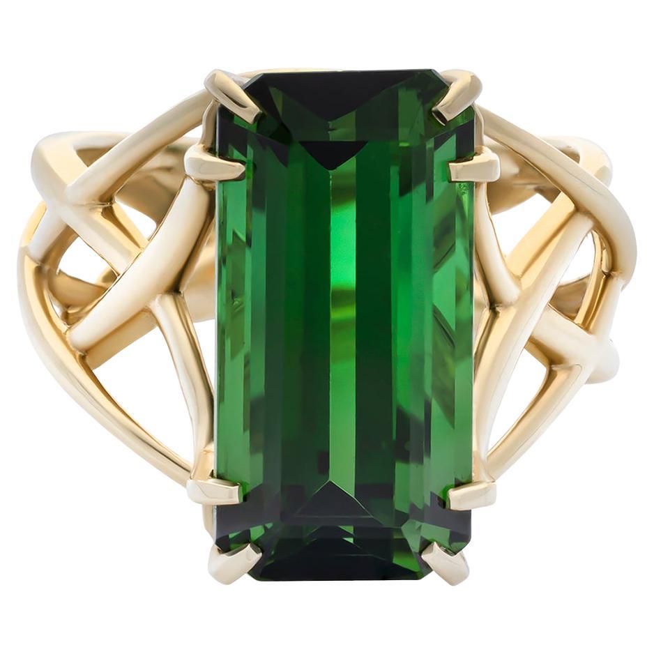 Bague en or jaune 14K avec tourmaline verte de 8,83 carats