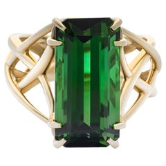 Bague en or jaune 14K avec tourmaline verte de 8,83 carats
