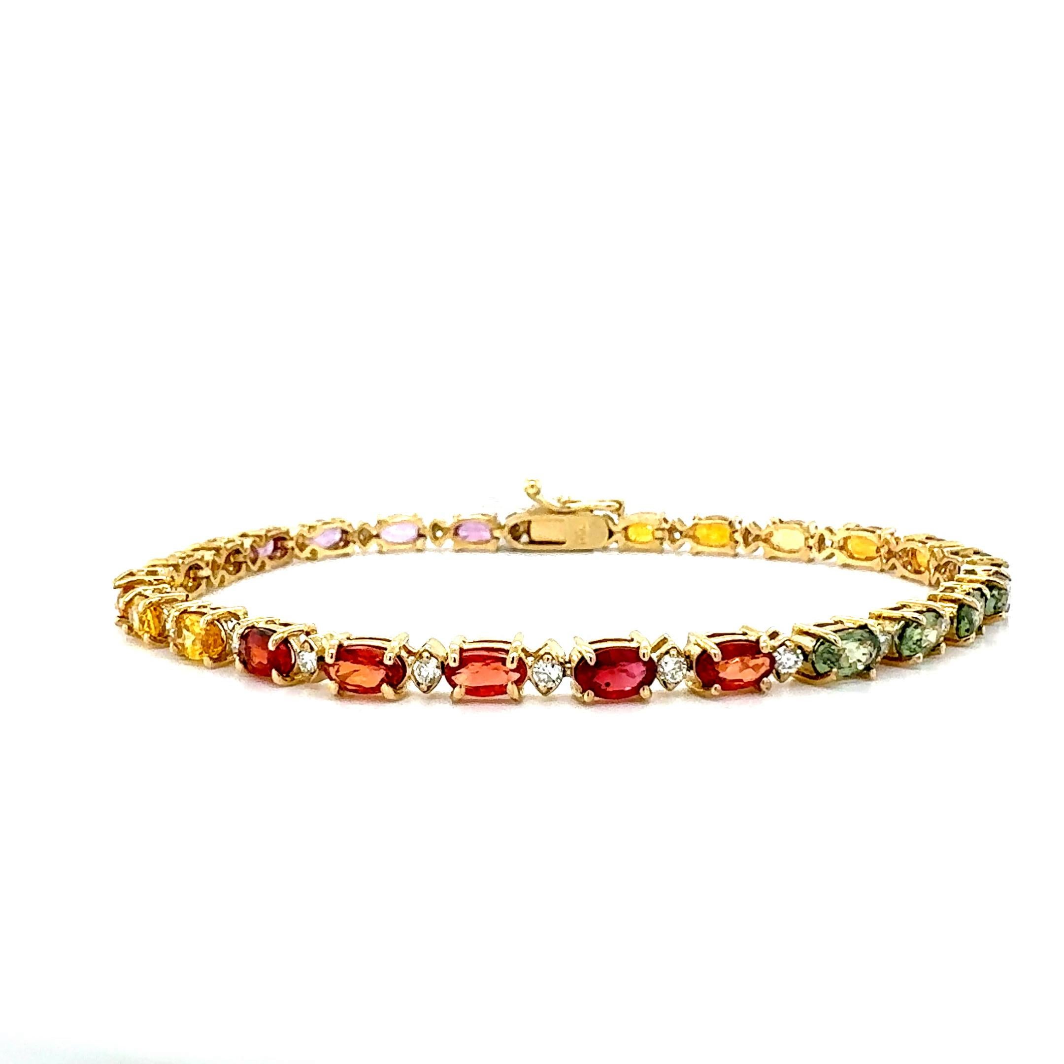 Taille ovale Bracelet tennis en or jaune avec saphirs multicolores et diamants de 8,83 carats en vente