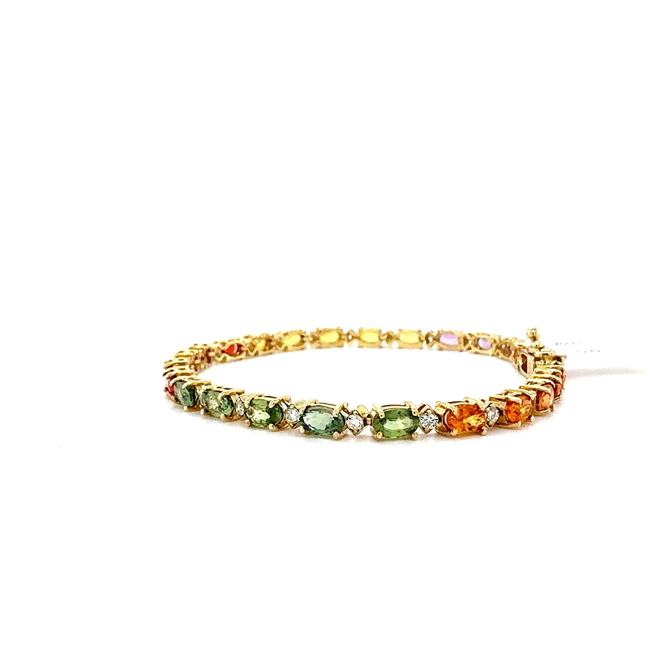 Bracelet tennis en or jaune avec saphirs multicolores et diamants de 8,83 carats Neuf - En vente à Los Angeles, CA