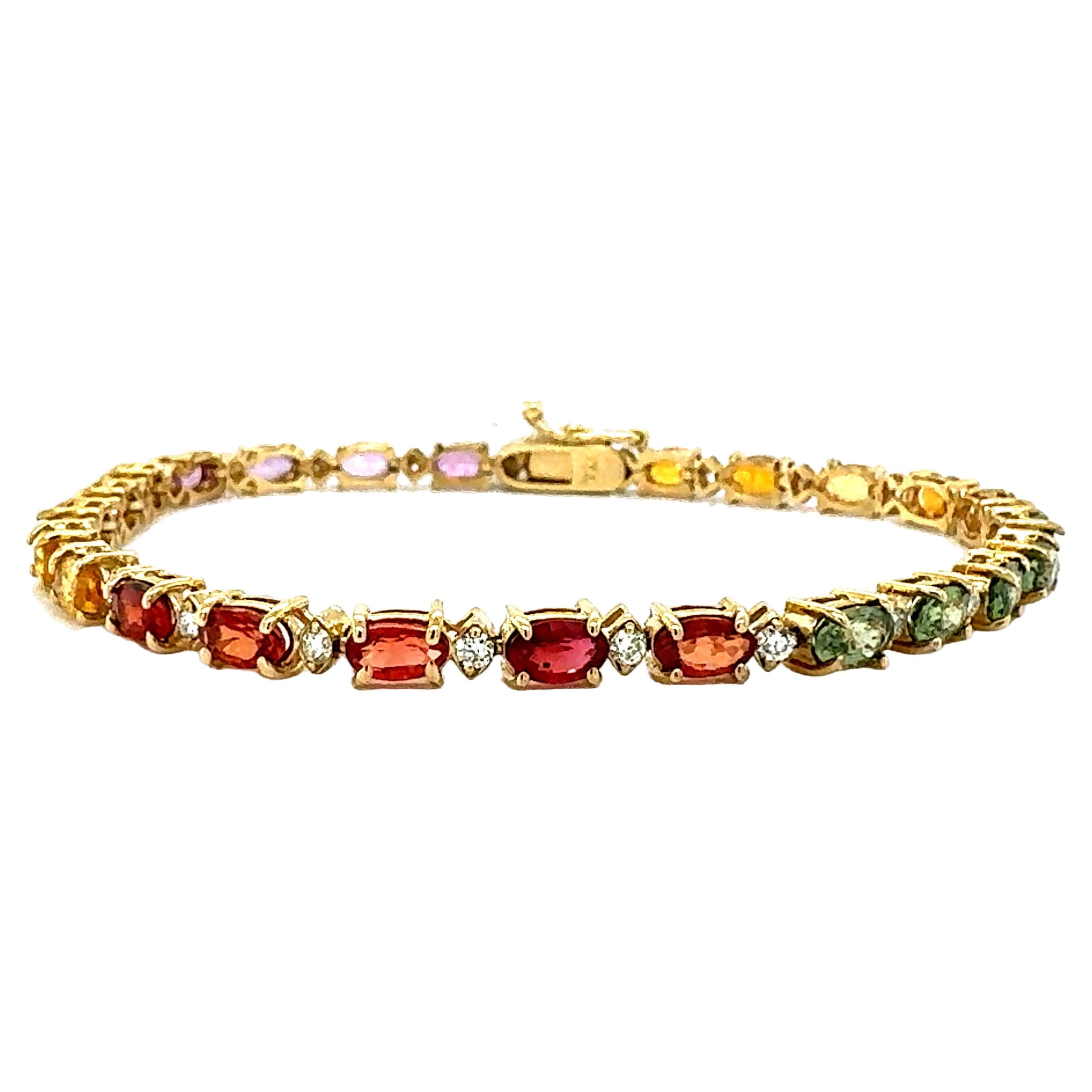 Bracelet tennis en or jaune avec saphirs multicolores et diamants de 8,83 carats